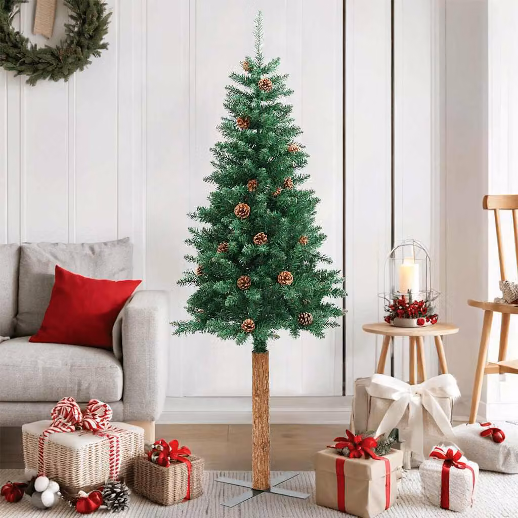 Maison Exclusive - Albero di Natale slanciato con rami in vero legno e pigne, verde, 150 cm, PVC