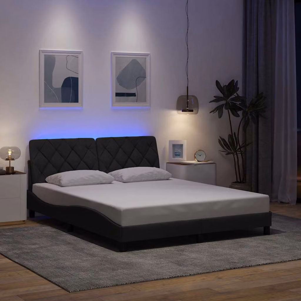 vidaXL Giroletto moderno in tessuto grigio con illuminazione LED e porta USB, L/P/H: 160 x 200 cm – 1