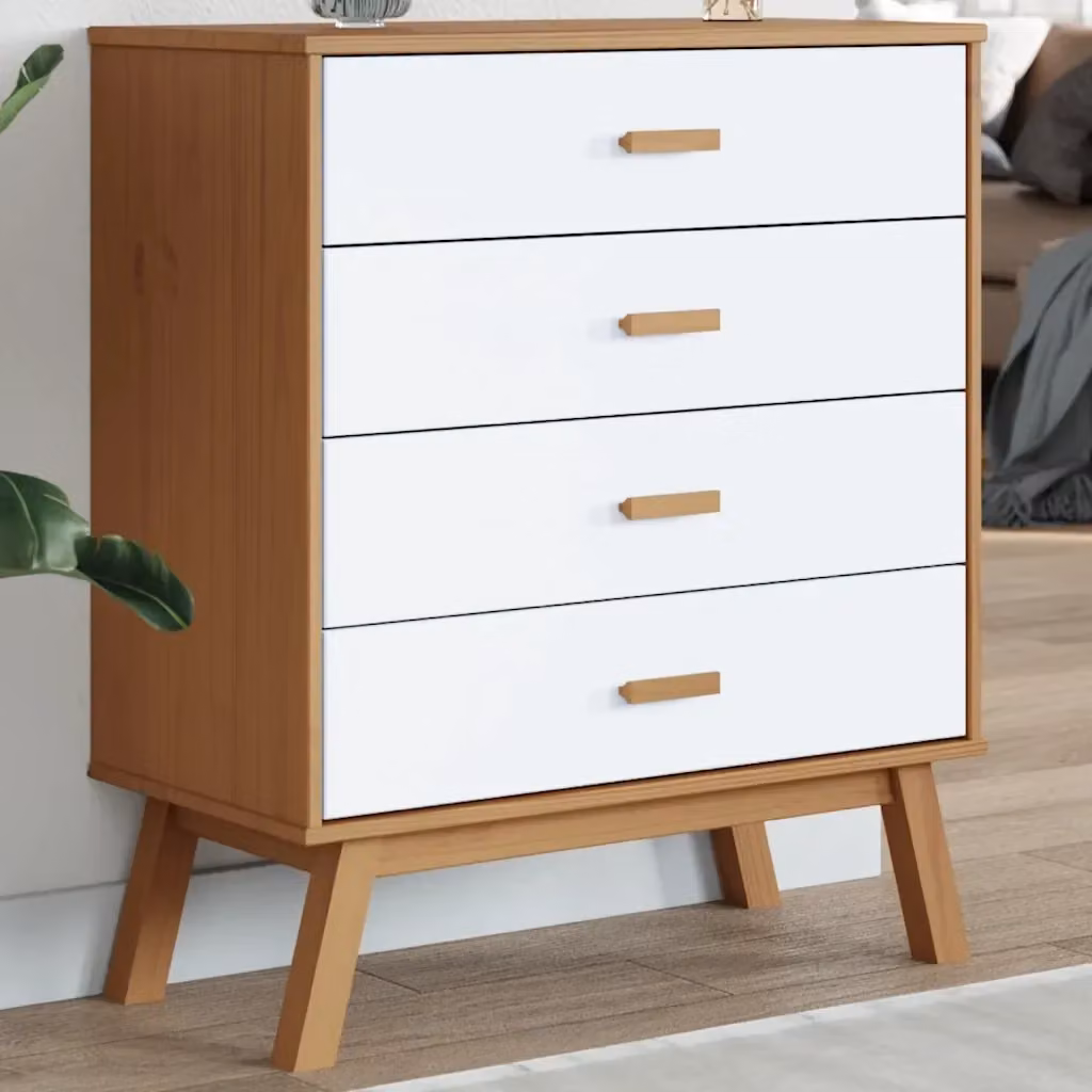 Cassettiera OLDEN in legno massello di pino bianco e marrone CFW5515754 – 2