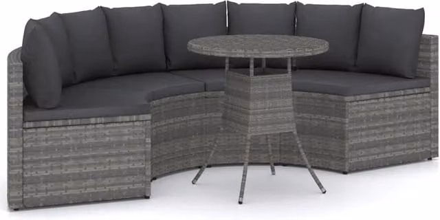 Set di mobili da giardino Outsunny composto da 5 pezzi in resina intrecciata grigia con cuscini e tavolino da caffè per esterno – 1