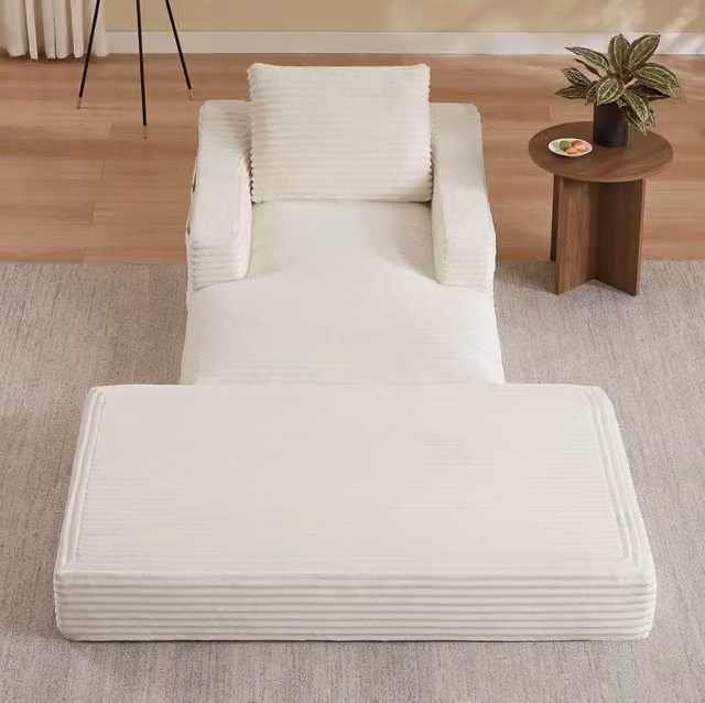 Poltrona lounge imbottita in velluto a coste con design doppio strato e funzione letto