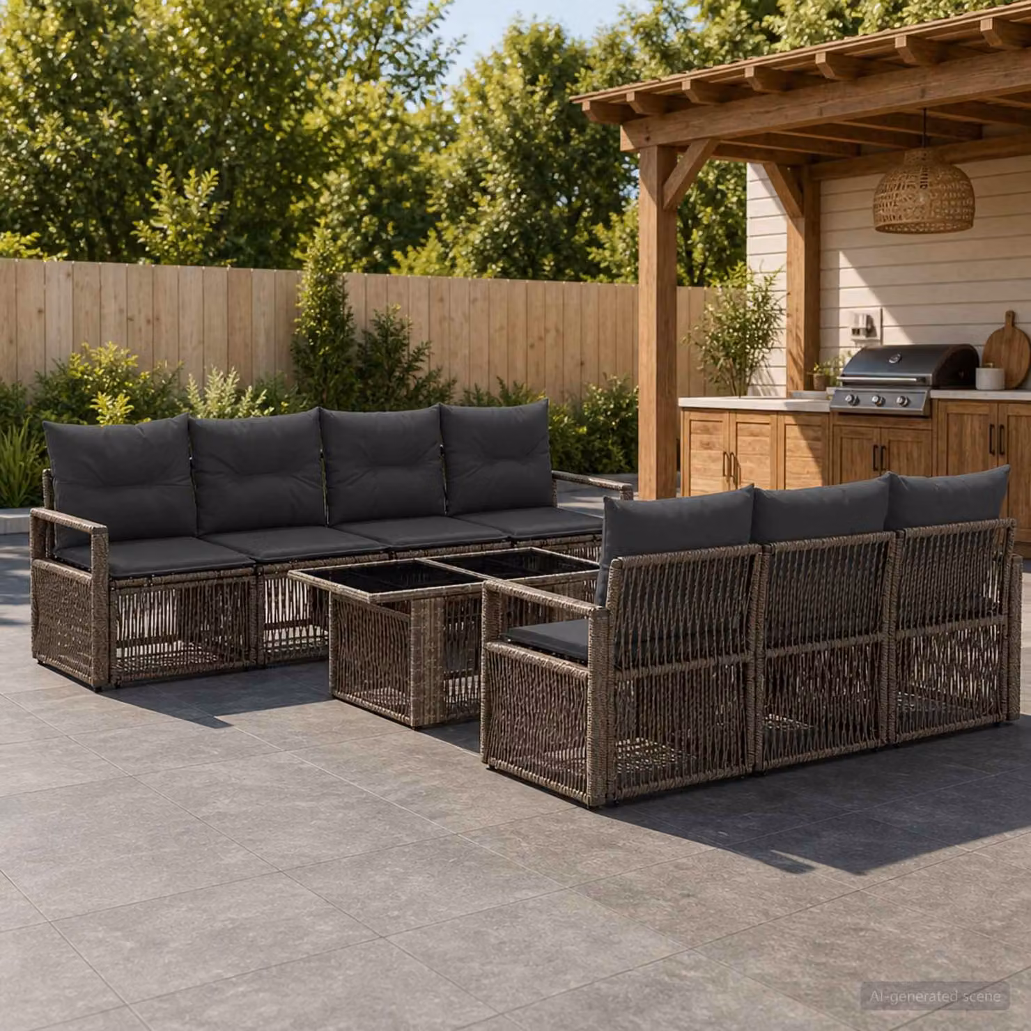 Set Divano da Giardino vidaXL 8 Pezzi in Polyrattan Grigio e Antracite con Cuscini e Tavolino