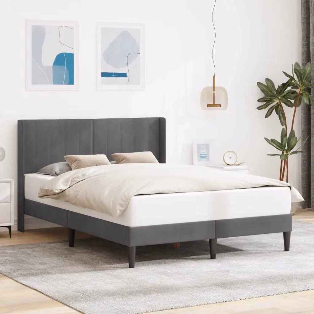 Letto matrimoniale moderno DESIGN IN in velluto grigio con struttura imbottita L: 160 cm, P: 200 cm, H: 102 cm – 2