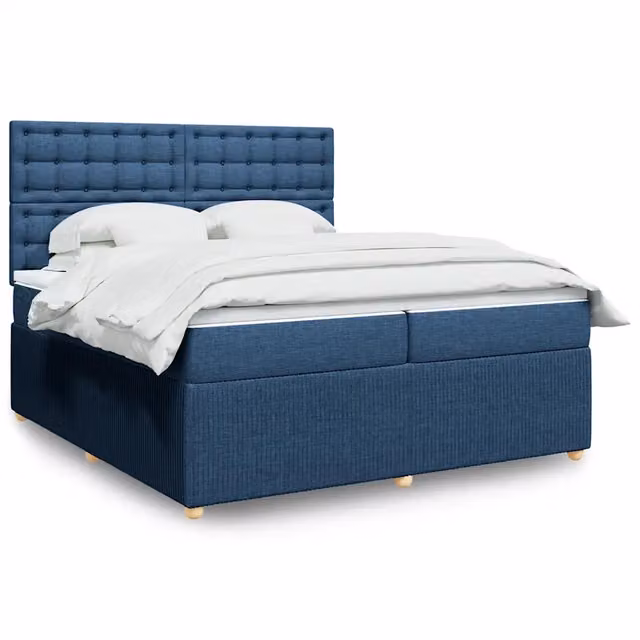 Letto Ibrido vidaXL con Giroletto a Molle e Materasso Blu e Bianco in Tessuto L/P: 200 x 200 cm