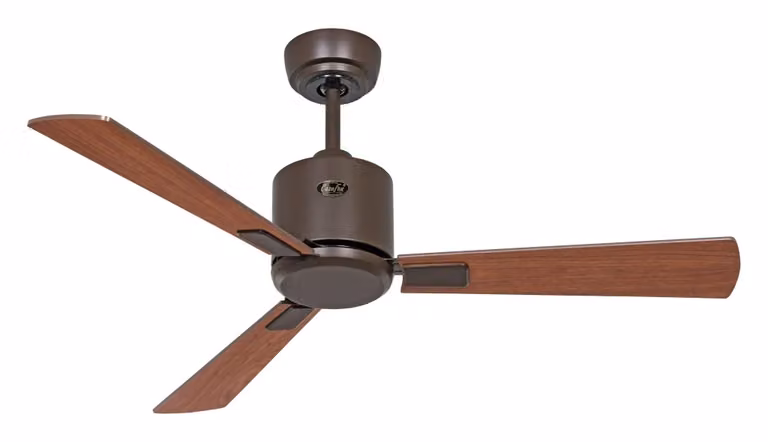Ventilatore a soffitto CasaFan ECO NEO III 103 con corpo marrone e pale in legno color noce e ciliegio