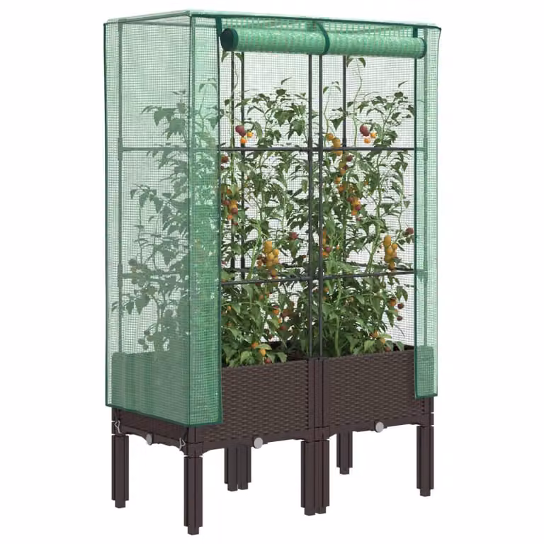 Letto rialzato con copertura a serra effetto rattan vidaXL, marrone e verde, L: 80 cm, P: 40 cm, H: 140 cm