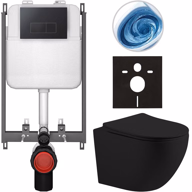 CERANO - Set WC da incasso Cesso - nero opaco - pulsante Prime/Modulo, nero - da incasso - 49x36 cm