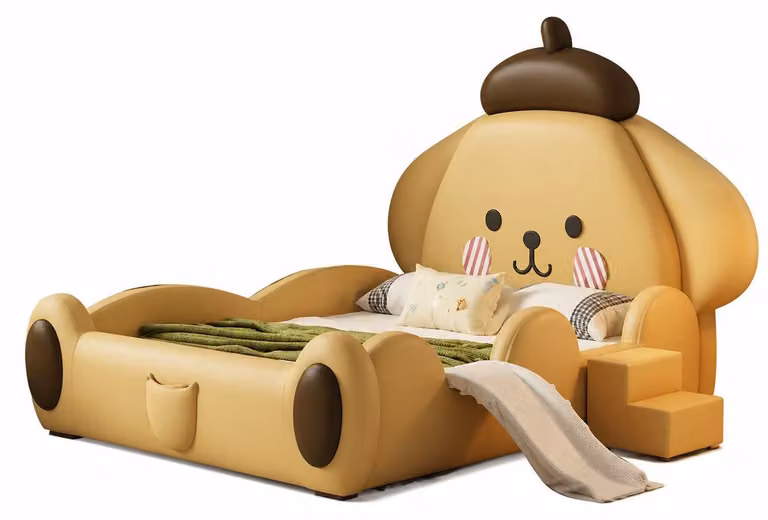 Letto per bambini marrone, in pelle, a forma di cagnolino, adatto a bambini di entrambi i sessi, arredamento per bambini