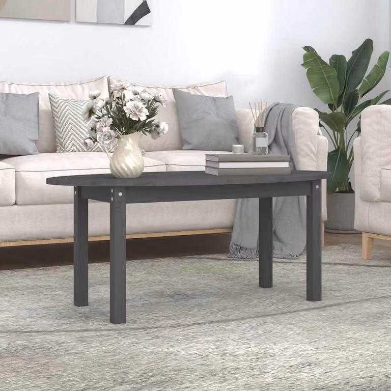 vidaXL Tavolino da Salotto Rettangolare in Legno Massello di Pino Grigio L: 110 cm, P: 55 cm, H: 45 cm