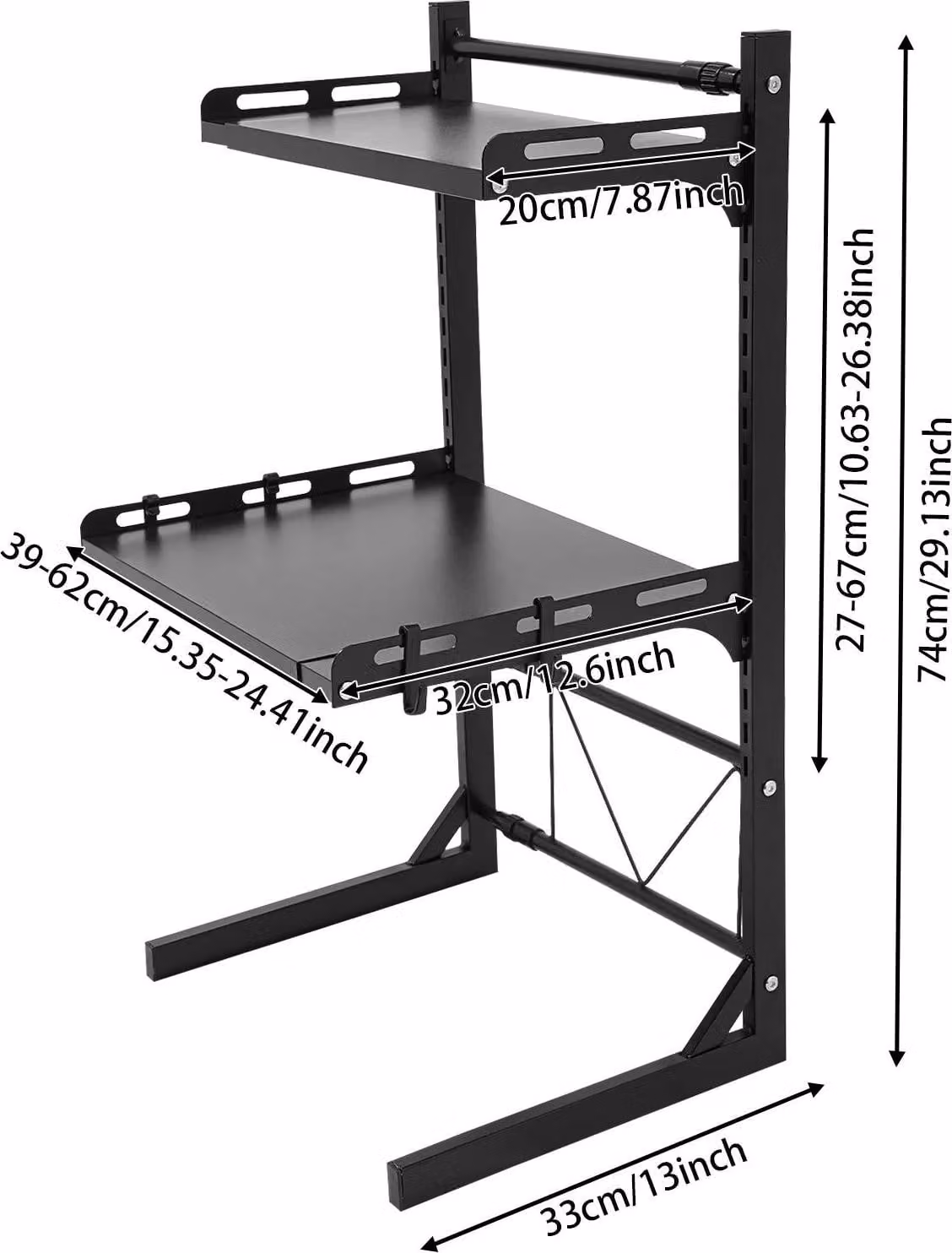 Scaffale per microonde - Scaffale da cucina a 3 ripiani - Larghezza regolabile da 39 a 62 cm - Altezza 74 cm - Acciaio al carbonio - Indipendente - Nero