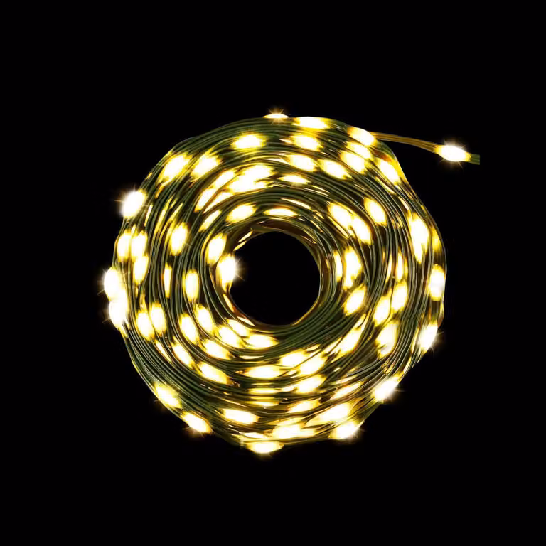 Catena luminosa, 15 metri, luce bianco caldo, alimentata a batteria, 3 batterie AA, PVC/rame