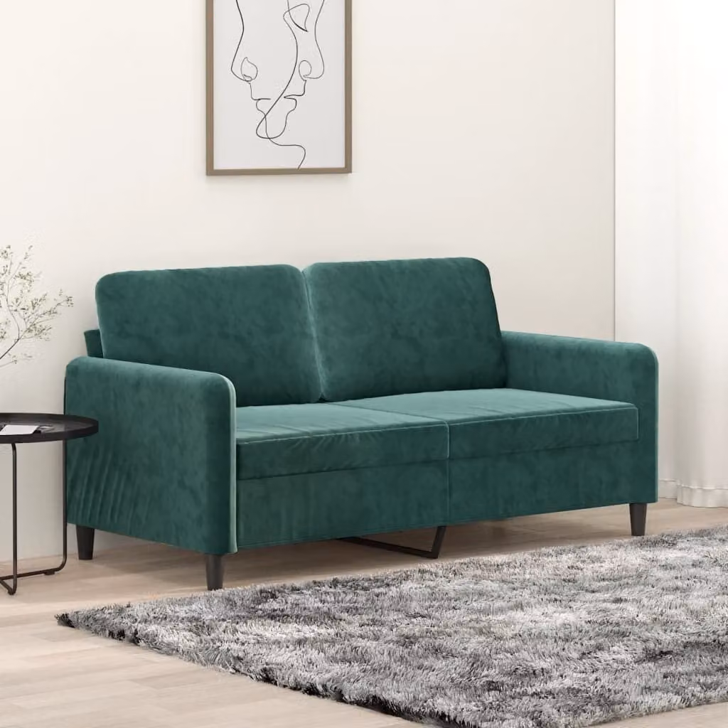 Divano a due posti, colore verde scuro, 140 cm, in velluto