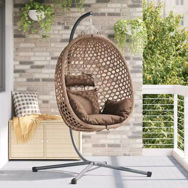 Sedia uovo sospesa moderna vidaXL in rattan color marrone caffè L: 104 cm, P: 100 cm, H: 191 cm