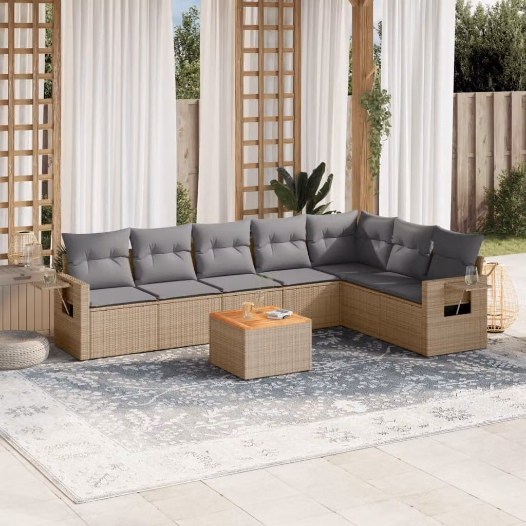 Maison Exclusive - Set Divano da Giardino 8 pz con Cuscini Beige Misto Polyrattan