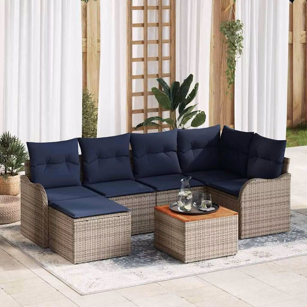 Maison Exclusive - Set da giardino composto da 7 pezzi, divano, colore grigio, realizzato in rattan sintetico