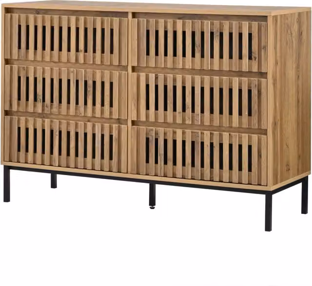 Sideboard moderno in legno con 6 cassetti, 120x40x81 cm, per soggiorno, camera e corridoio
