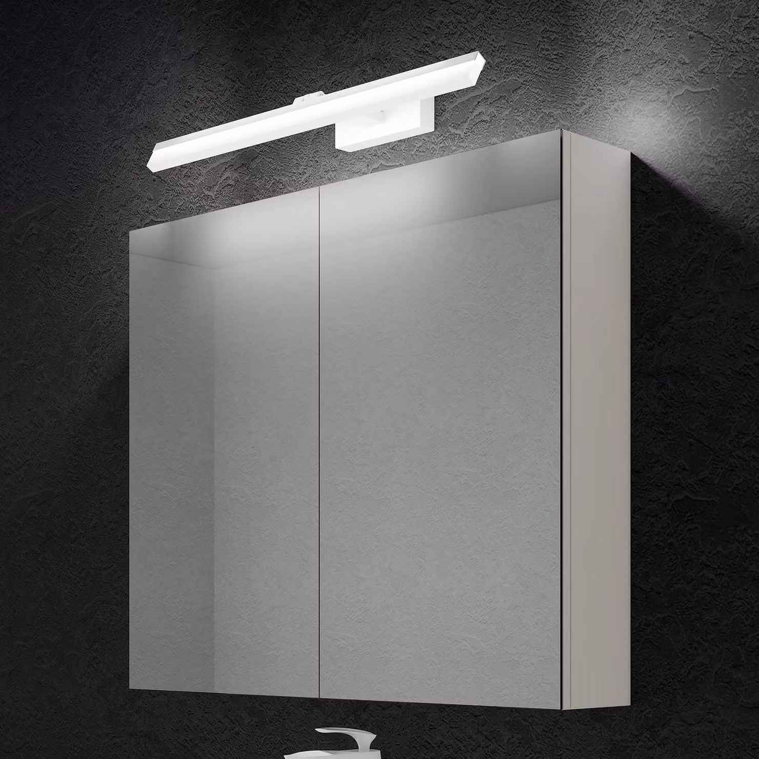 doporro Armadietto a Specchio 80x15x70cm con Lampada da Specchio LED per Bagno 60cm, 14W 6000K, Specchiera Bagno Mobilettto da Parete Bianco con 2 Ante e Applique Specchio Bianco, Spiegelschrank 02