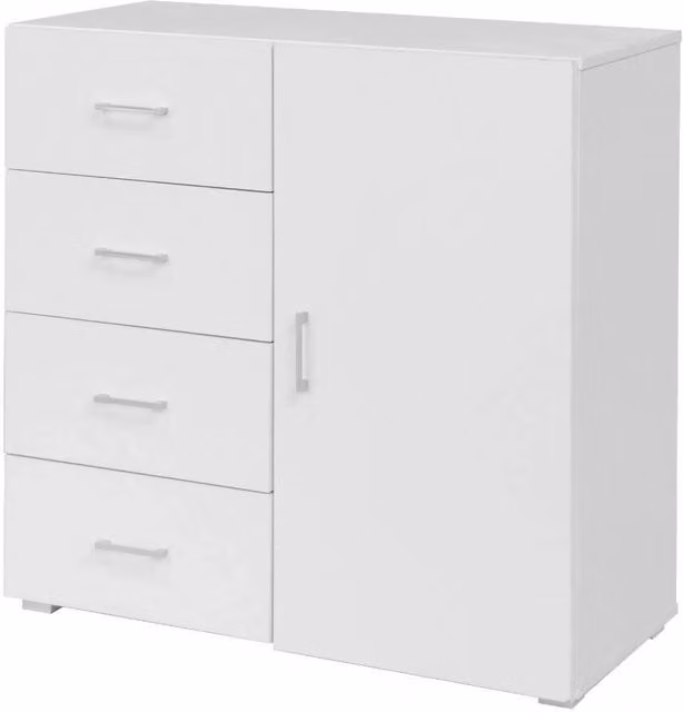 Cassettiera con 4 cassetti e anta GIORDANOSHOP in MDF bianco e argento L: 90 cm, P: 41 cm, H: 87 cm