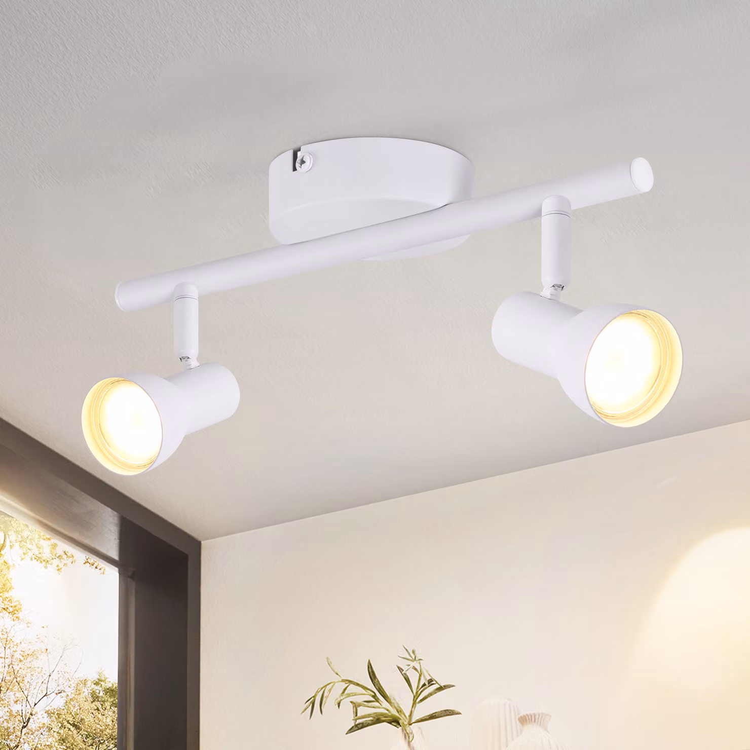 ZMH Faretto da soffitto 2 fiamme Lampada da soffitto corridoio Luce da soffitto Design moderno Faretto da interno bianco GU10 Spot da soffitto in metallo 350°Spot orientabili per camera da letto soggiorno cucina (senza lampadina)