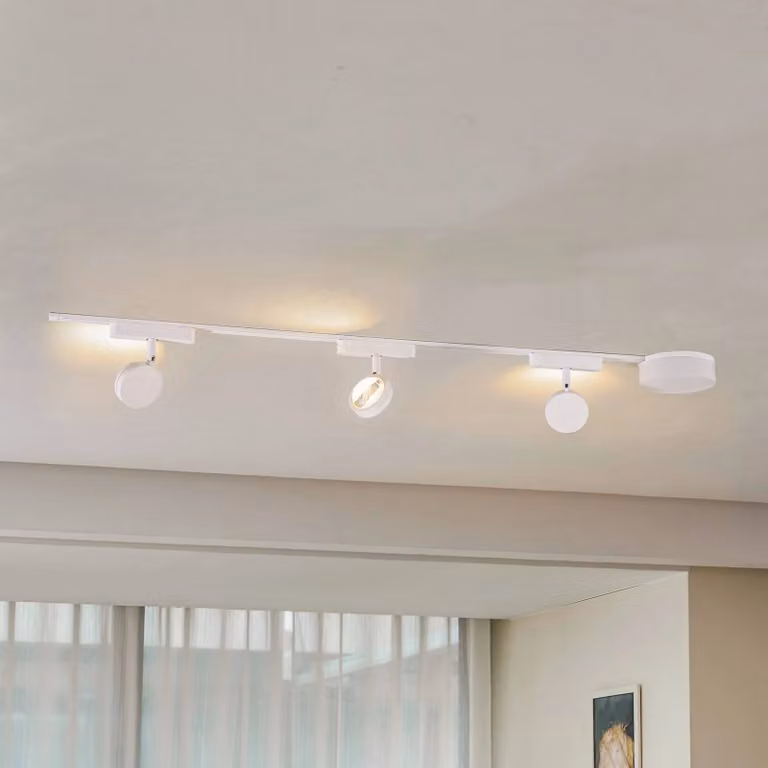 Sistema a binario 48V Lumaro, faretti, 3 luci, bianco, Ø 7,3 cm Lumaro Lindby, dimmerabile, Bianco / Opale, Soggiorno / Sala da pranzo, Alluminio, Moderno