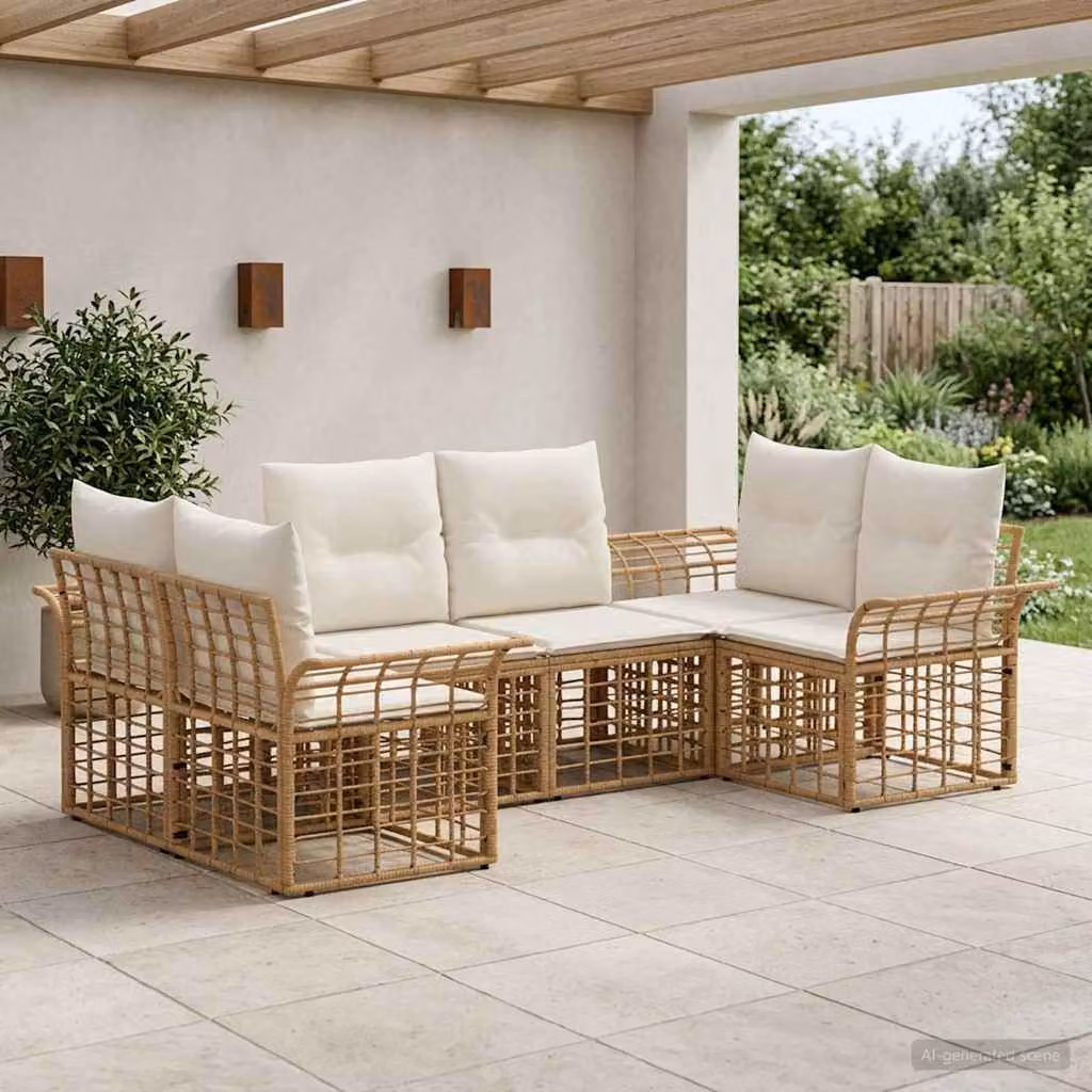 vidaXL Set di divani da esterno 6 pz in stile rustico con struttura in metallo e cuscini beige e bianco