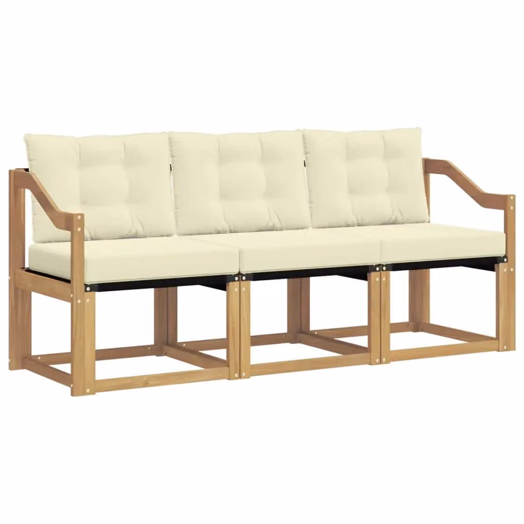 Set di divani da esterno 3 pezzi vidaXL in legno di acacia con cuscini Bianco e Beige – 2