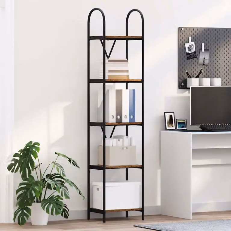 Libreria moderna vidaXL a 5 livelli in legno ingegnerizzato e metallo, L 40 cm x P 30 cm x H 183 cm, disponibile in nero e marrone