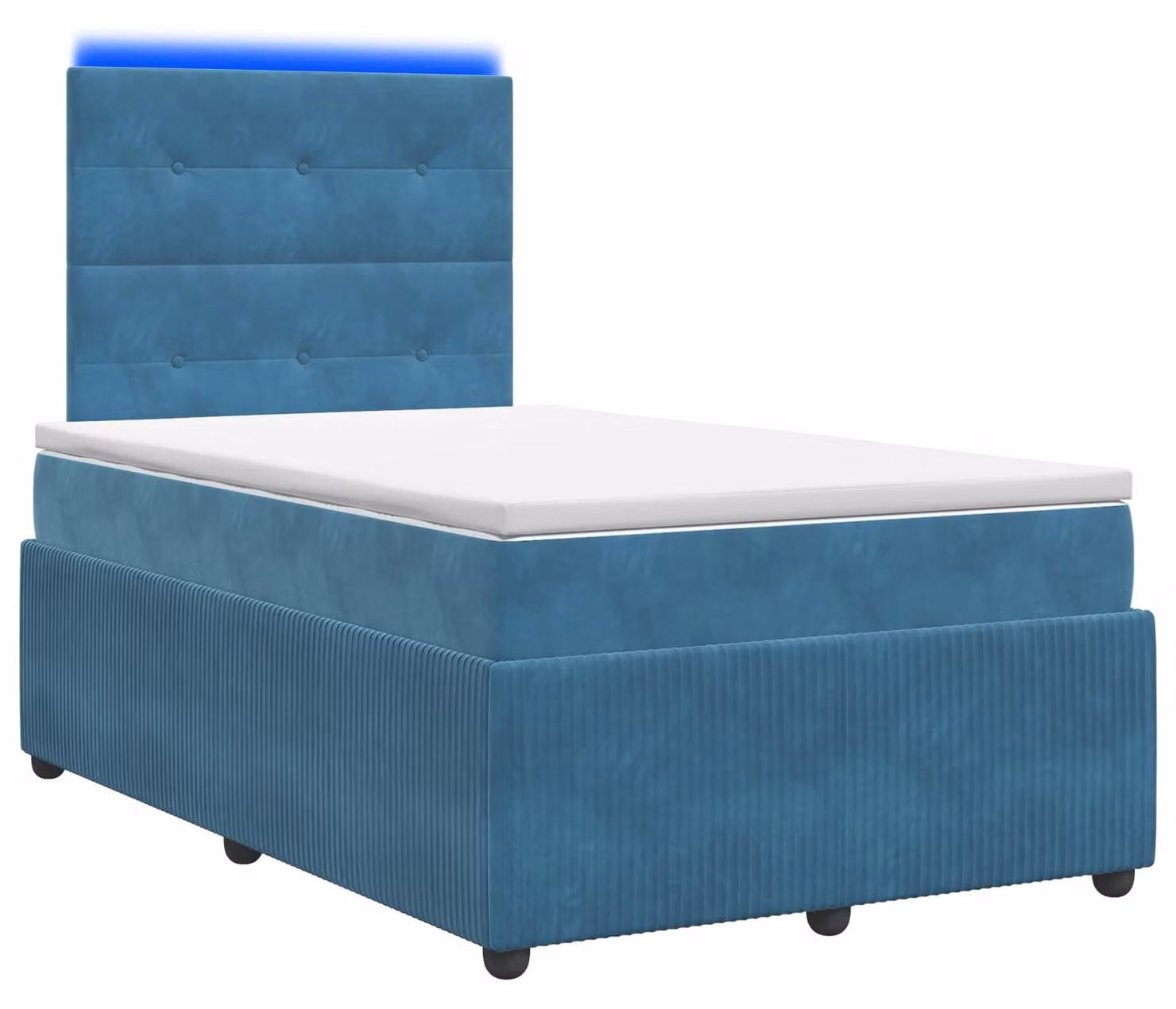 Letto contenitore con rete a molle a LED, con materasso, colore blu, 120 x 190 cm, rivestito in velluto