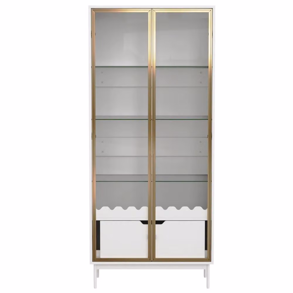 Armadio alto Minimal con anta in vetro, 1 cassetto e ripiani regolabili, piedi in metallo, bianco rovere, H: 170.8 cm, L: 48.95 cm, P: 35.0 cm – 2
