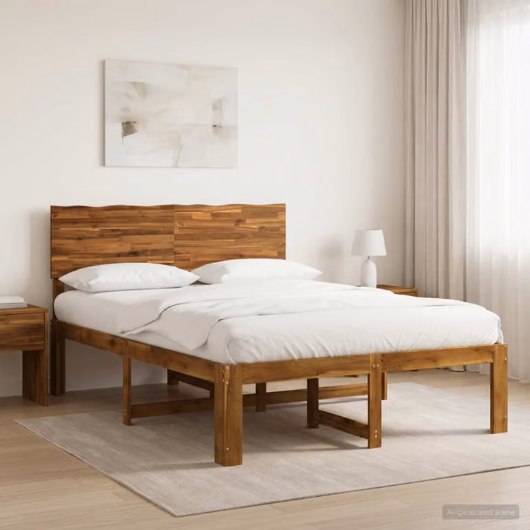 Letto matrimoniale con testiera vidaXL ROSTOCK in legno di acacia naturale, colore marrone, L: 152 cm, P: 203 cm