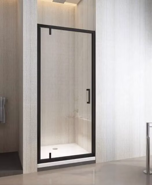 Porta Doccia Pivot Nero Opaco, Cristallo 8mm Trasparente Anticalcare Lasena Nero Opaco,85 cm,200 cm,Incluso