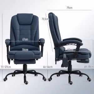 Sedia da Ufficio Massaggiante MINIMAL in Ecopelle Blu con Poggiapiedi Regolabile e 7 Punti di Vibrazione – 1