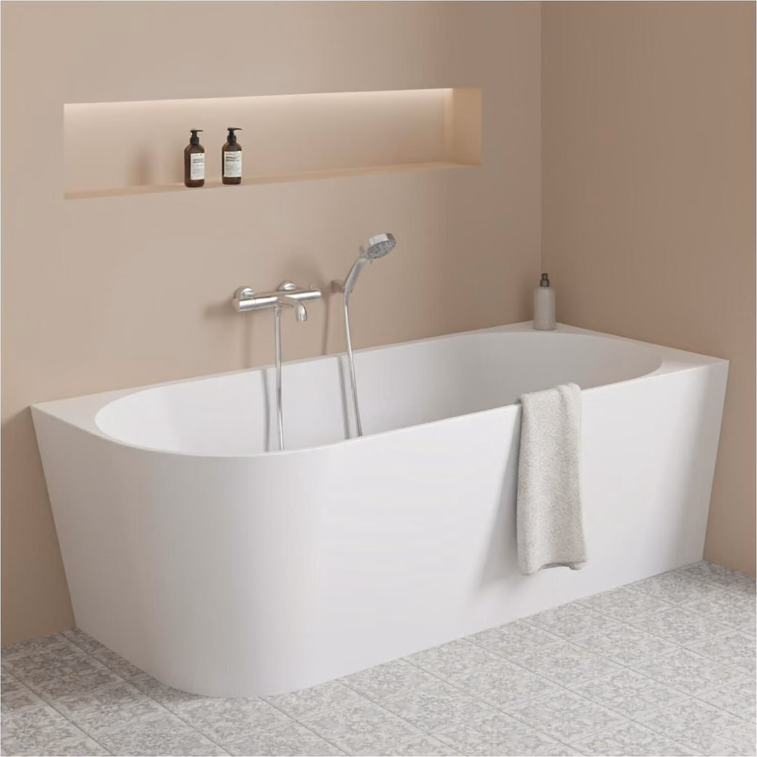 Vasca da bagno semi-autoportante in acrilico bianco 150cm - Angolo retto MILO