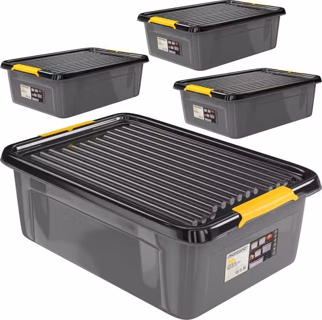 Set da 4 contenitori impilabili Monzana® in plastica grigio, antracite e giallo, L/P/H: 58 x 39 x 16 cm – 1