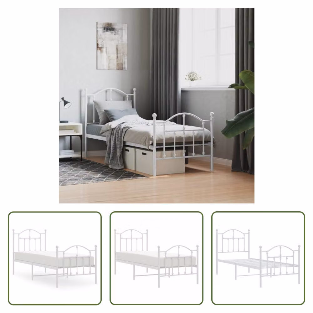 The Living Store Struttura letto con testiera e pediera in metallo bianco 75x190 cm