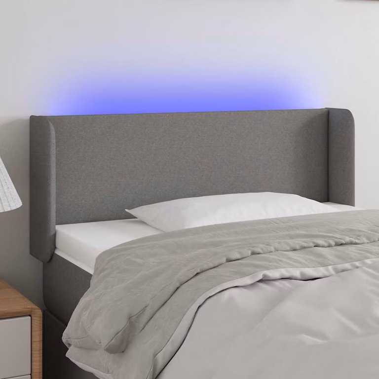 Testiera per letto vidaXL in tessuto grigio con illuminazione LED e porta USB, L: 83 cm, P: 16 cm, H: 78-88 cm