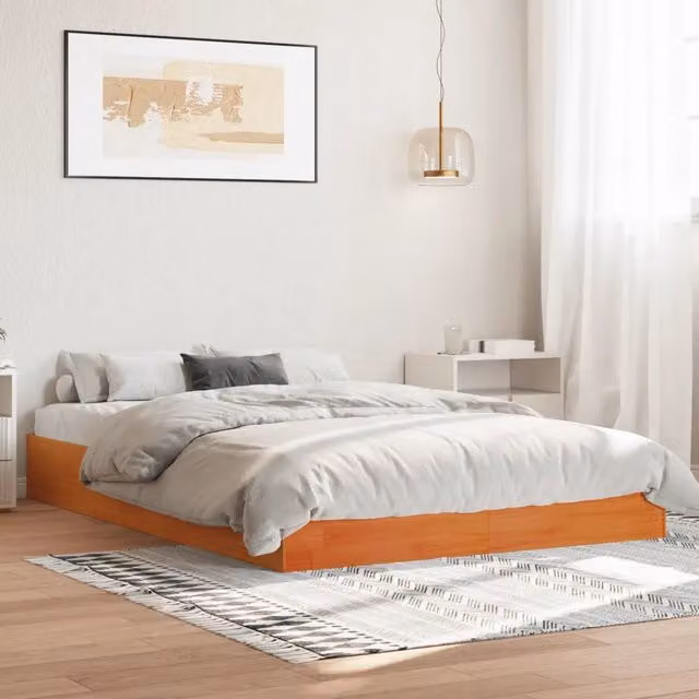 Struttura Letto Giroletto Design Mania in Legno Massello di Pino Marrone Cera L: 140 cm, P: 200 cm – 1