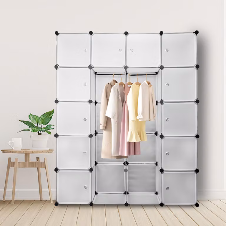 Clanmacy armadio sistema di scaffalatura fai da te 20 scatole Con porta&2 appendiabiti Sistema di scaffalatura plug-in Armadi bianchi H.180cm non impressi