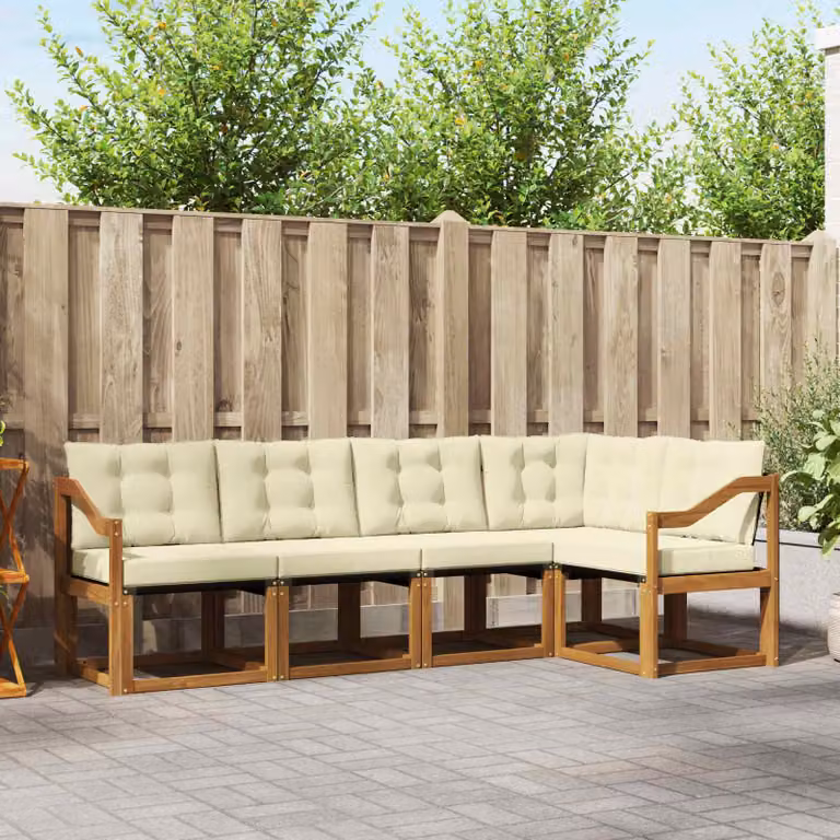 Set di divani da esterno vidaXL a forma di L in legno di acacia con cuscini, colore beige e marrone