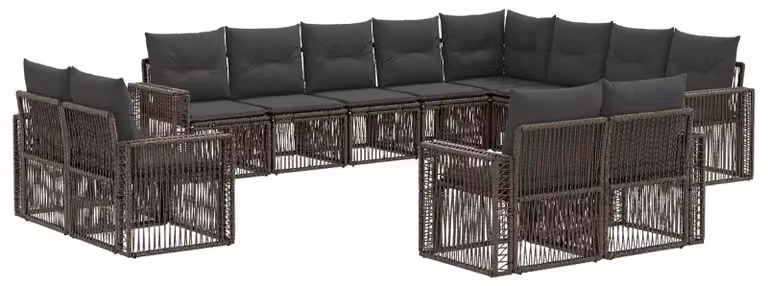 Set di divani da giardino, 12 pezzi, color grigio e grigio scuro, in rattan sintetico
