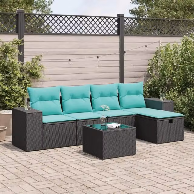Set Divano da Giardino 6 pz con Cuscini Nero in Polyrattan 3325673