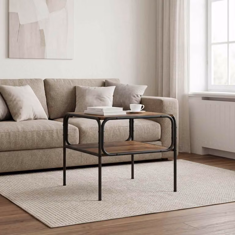 vidaXL Tavolo laterale moderno in legno e metallo marrone L: 100 cm, P: 50 cm, H: 46 cm