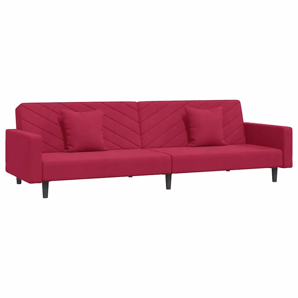 Divano Letto Click-Clack vidaXL in Velluto Rosso con Cuscini e Struttura in Legno Solido