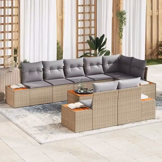 vidaXL Set Divano da Giardino Moderno a L con Tavolino e Cuscini, 8 Posti, Beige e Grigio