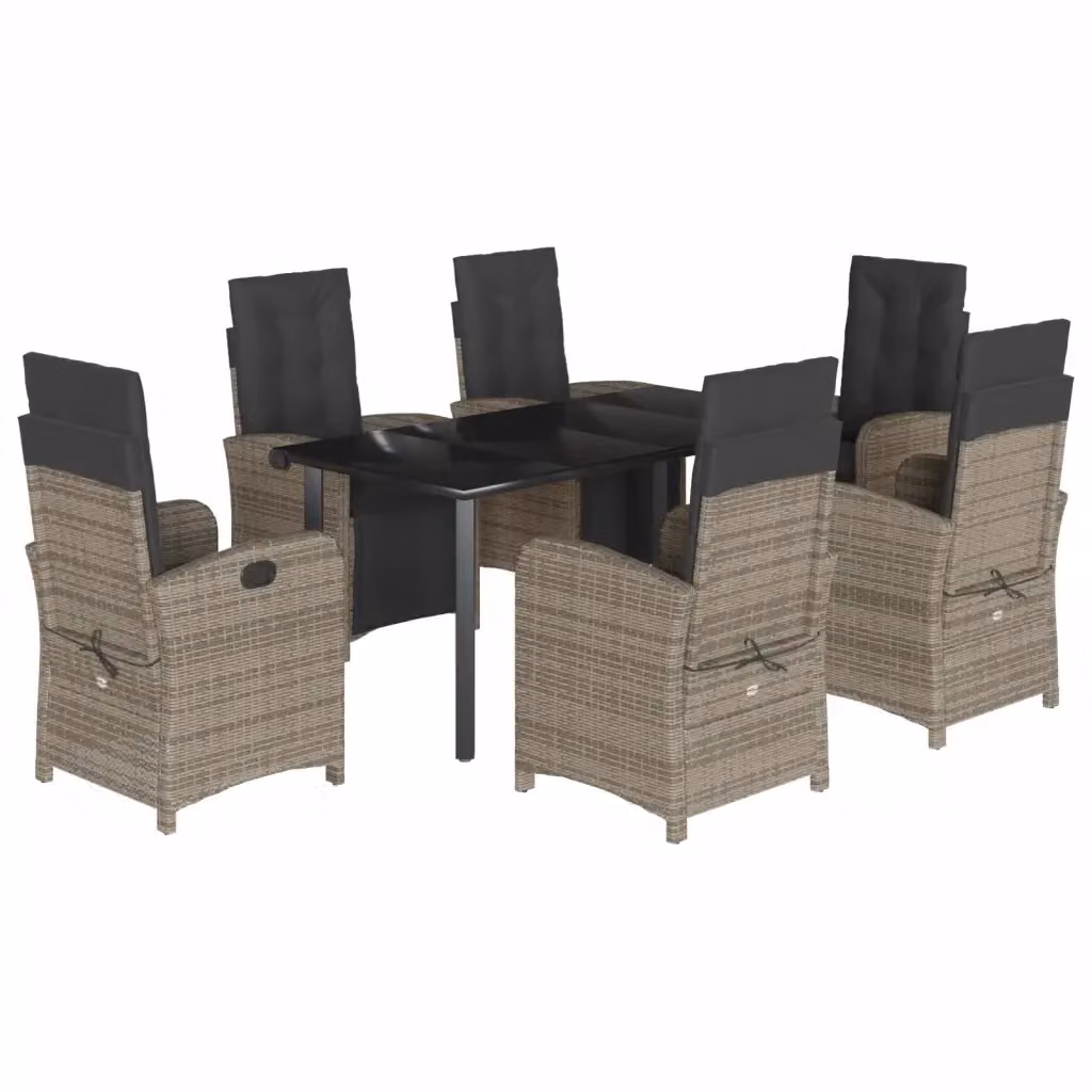 Set da Pranzo da Giardino vidaXL 7 pz in Polyrattan Grigio e Nero con Piano in Vetro – 2