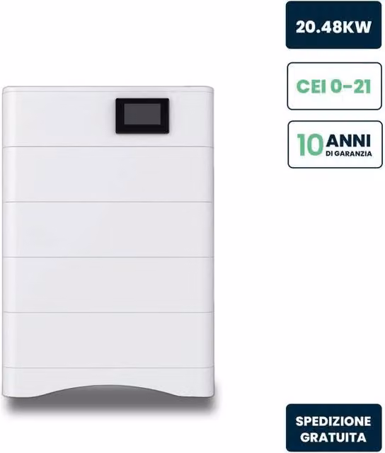 Kit di 4 Moduli di Accumulo Impilabili V-TAC LiFePO4 da 20kWh, Alta Tensione 204.8V, 100Ah, con BMS Integrato, Base e Box di Controllo, Colore Bianco, Grado di Protezione IP65