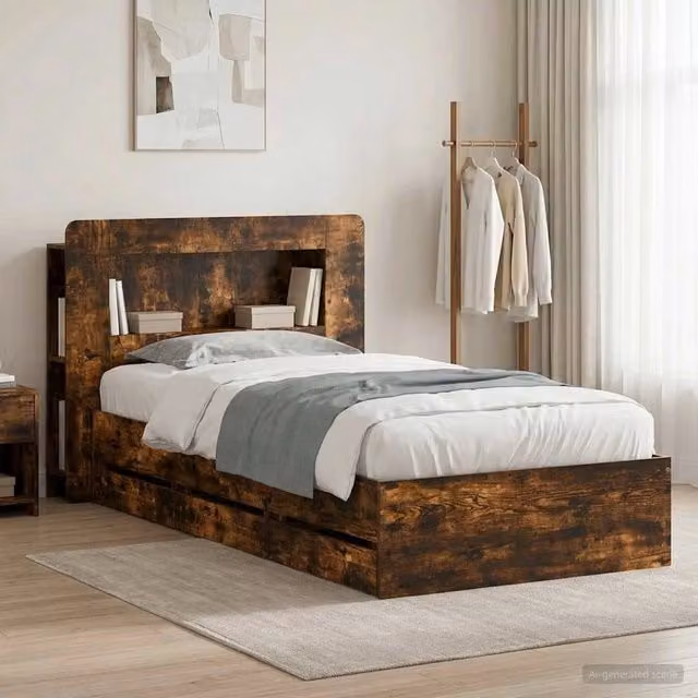 Struttura del letto con stoccaggio e testata Rovere Fumo 3434001