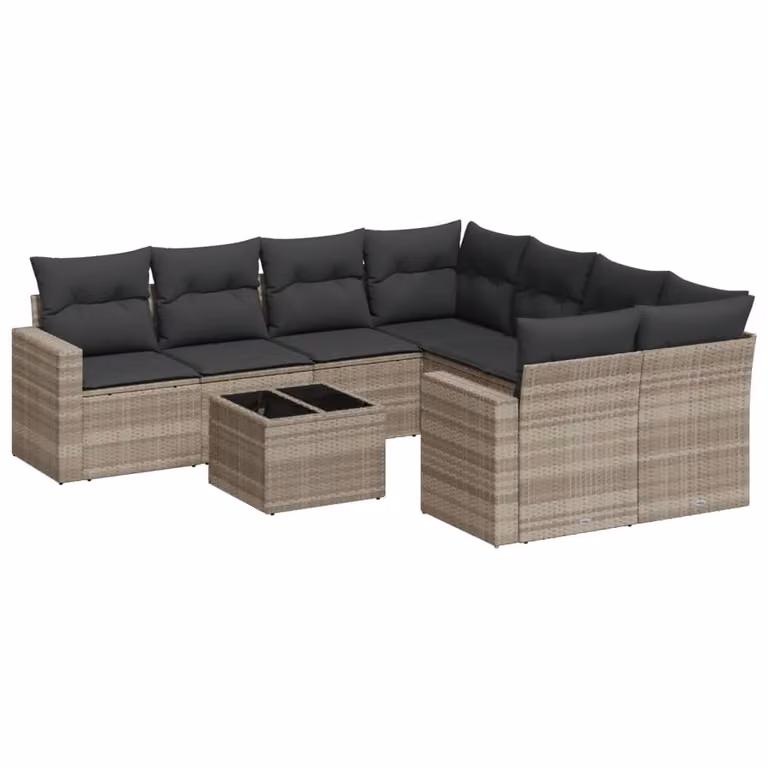 Set Divano da Giardino 9pz con Cuscini Grigio Chiaro Polyrattan