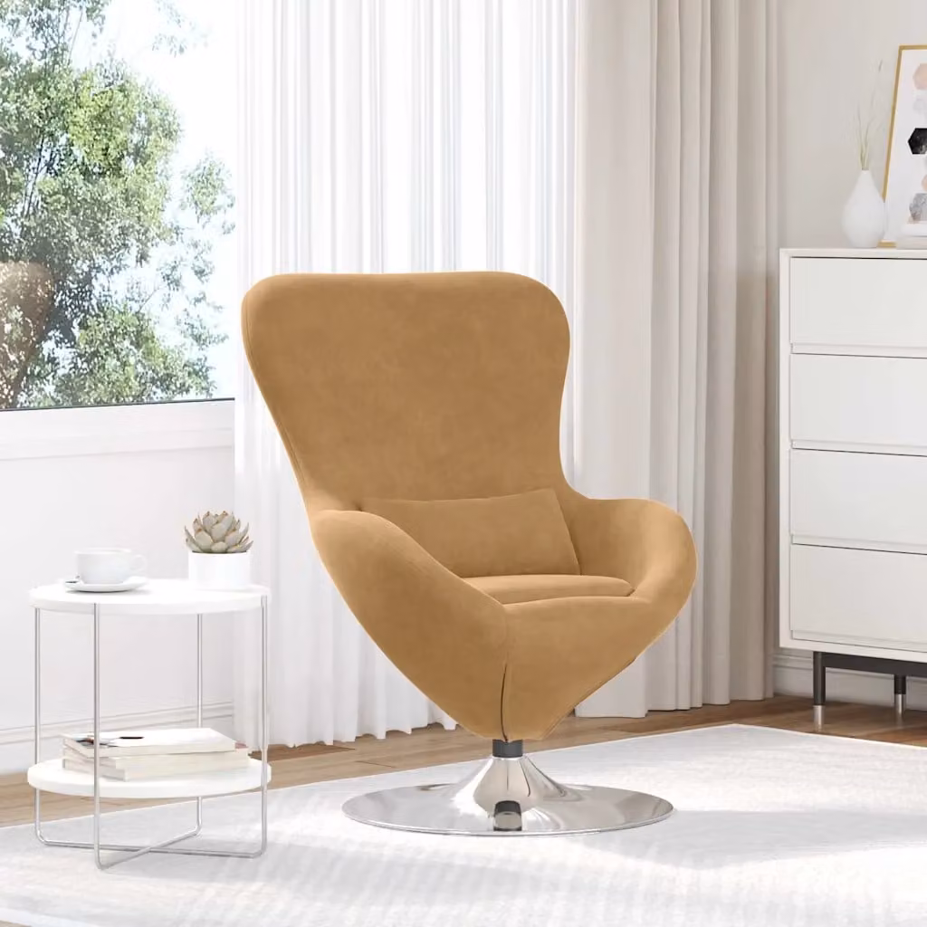 Poltrona uovo moderna vidaXL in velluto marrone con struttura in metallo e base girevole a 360 gradi