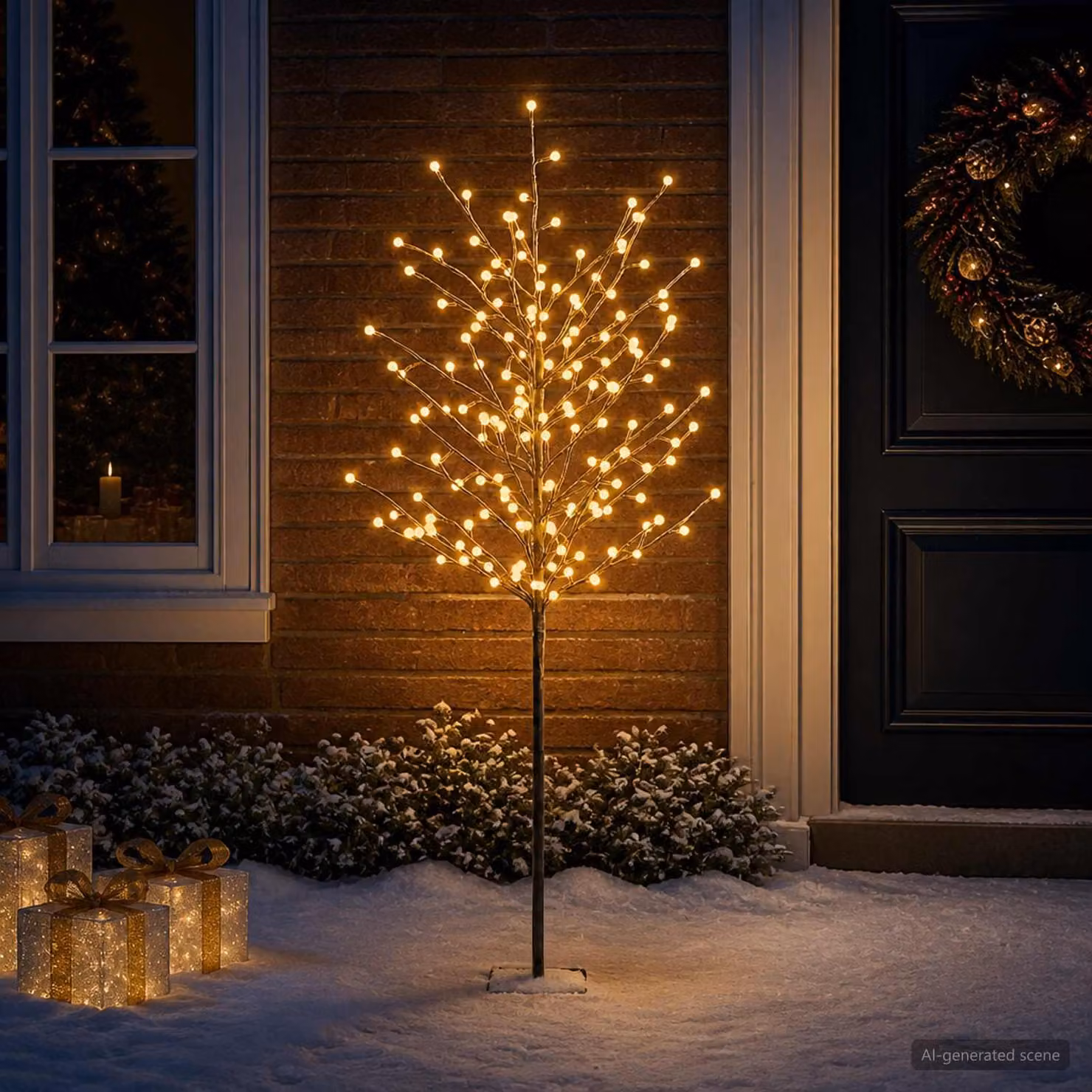 Albero di Natale a LED, nero, 18 x 18 x 150 cm, struttura in acciaio, 185 LED